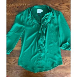 Anthropologie-Brand Silky Green Ruffle Blouse